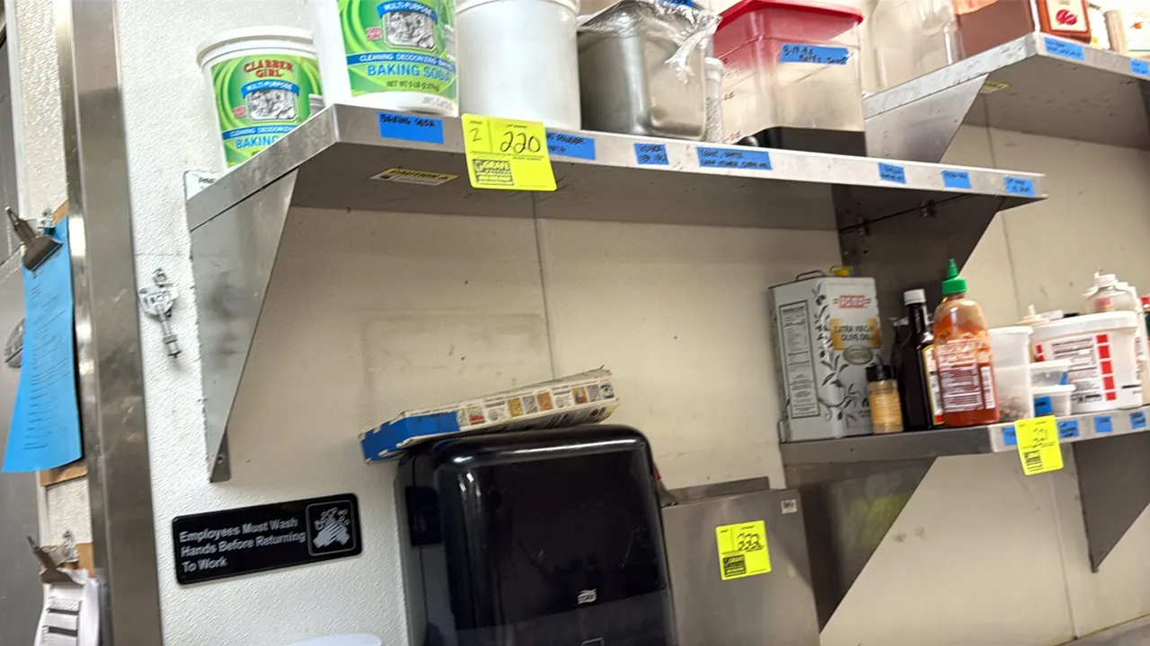 Stainless steel wall-mount shelves. Features stainless steel construction and integrated support brackets. 48" x 15". Contents not included.