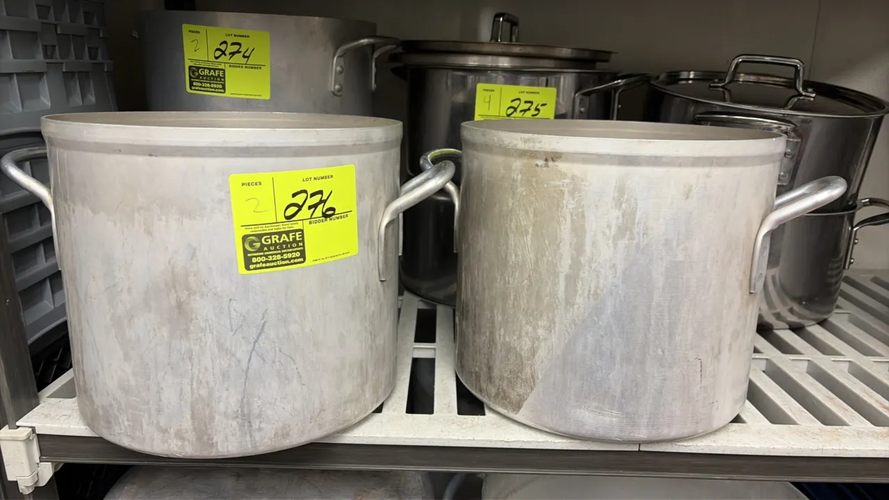 Aluminum stock pots. Features dual riveted side handles. Lids not included.
