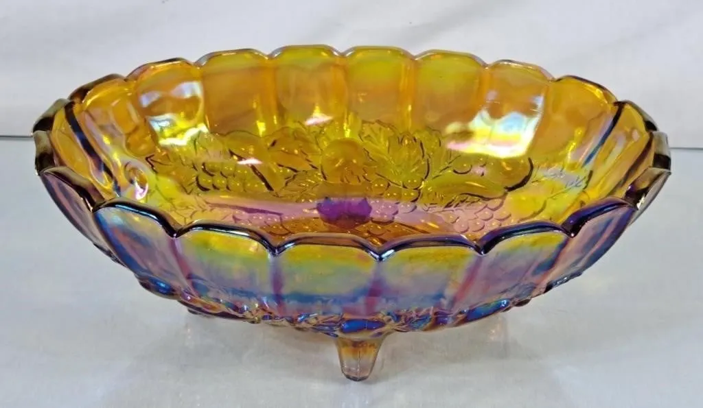 Beautiful Carnival Glass Footed Fruit Bowl