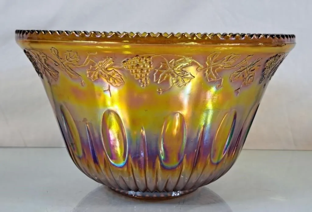 Vintage Carnival Glass Grapevine Punch Bowl