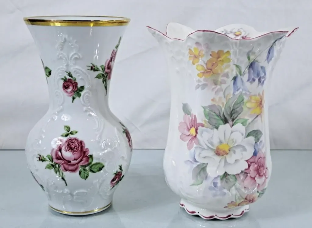Pair of Pretty Floral Vases - Tallest is 9.5"H