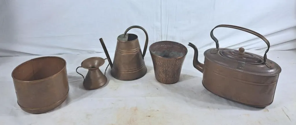 Assortment of Brass Containers, Teapot, Watering