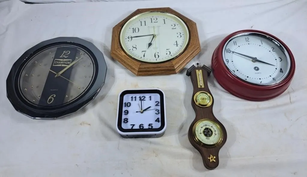Assortment of Clocks. Champion See Through,