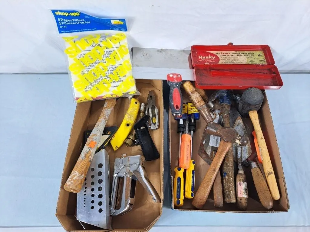 Hammers, Screwdrivers, Trowels, Stapler,