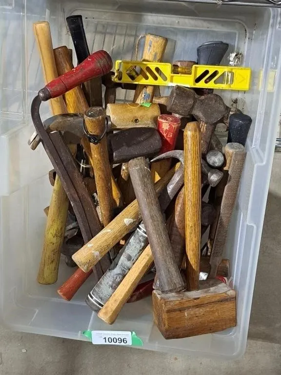 Large Tote of Vintage Hammers, Saw, File, etc.