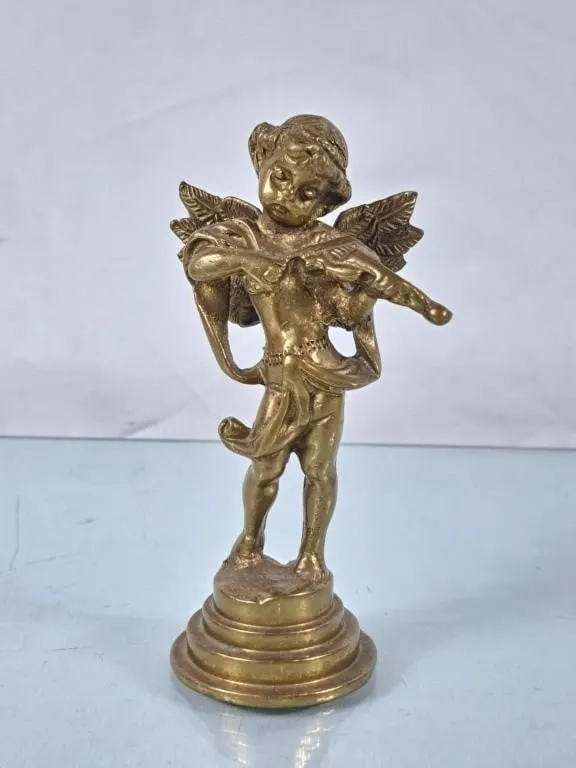 Vintage Solid Brass Cherub Figurine - 5.5"H