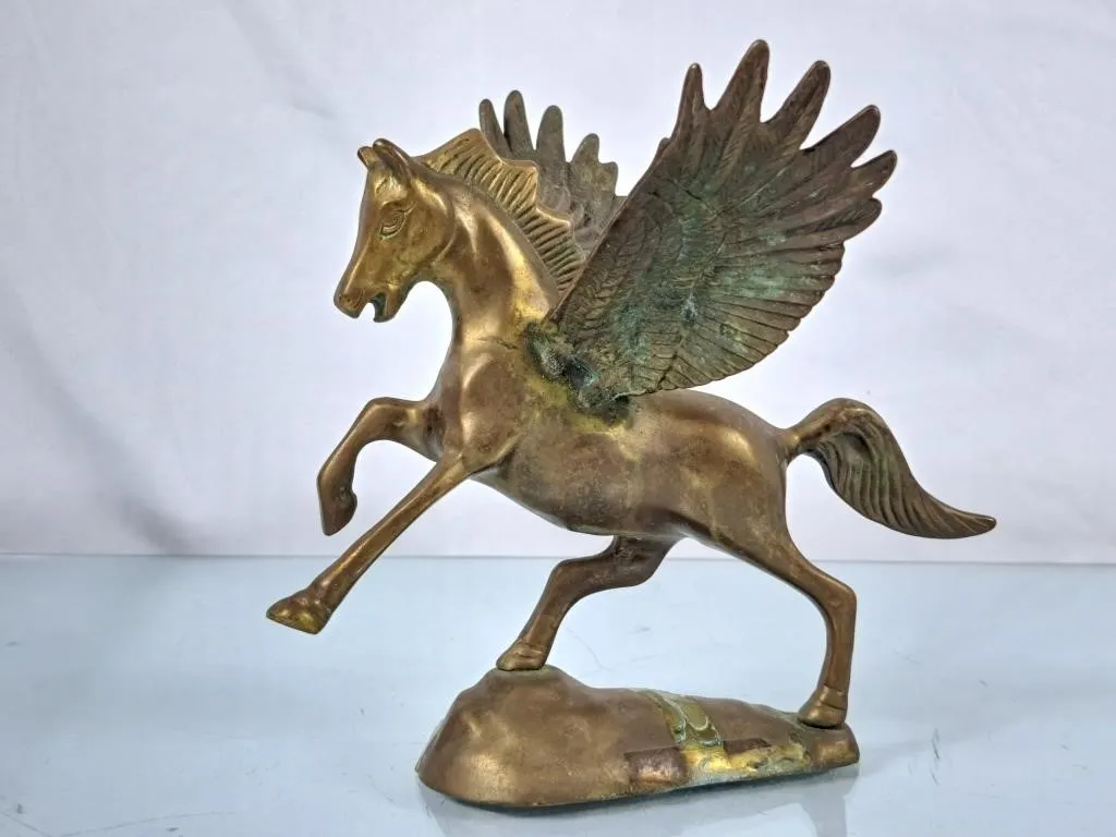 Vintage Brass Pegasus Figurine - 7"H