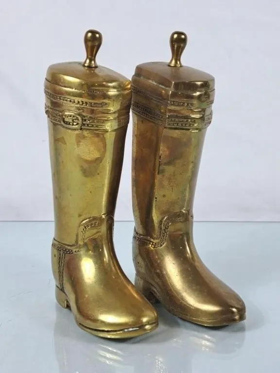Vintage Solid Brass Boot Bookends - 8"H