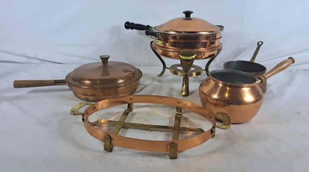Assortment of Vintage Brass Pots & Pans & Cook