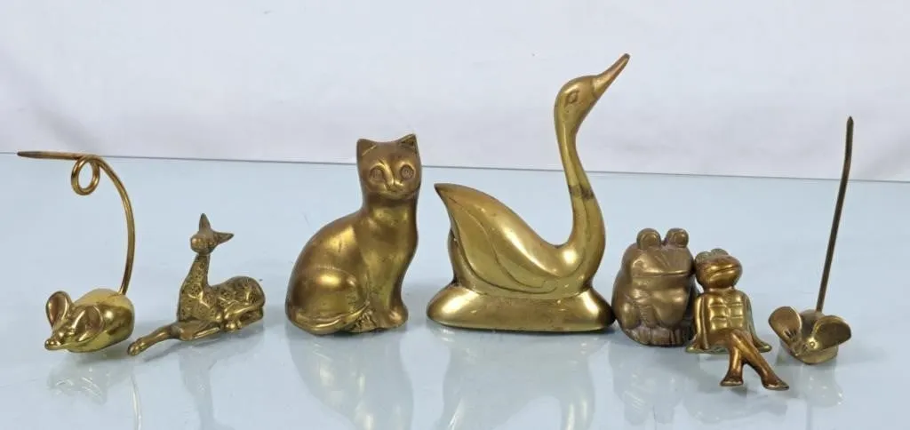 Collection of Solid Brass Figurines - Frogs,