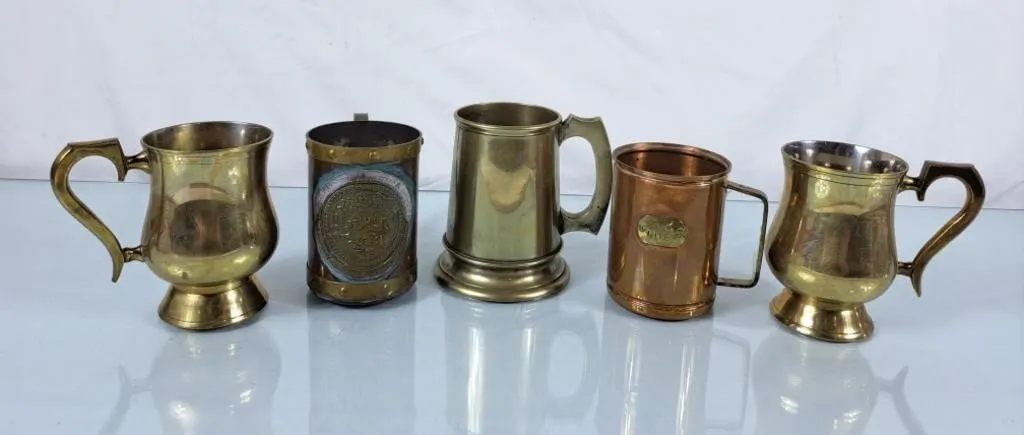 Collection of Brass & Copper Mugs
