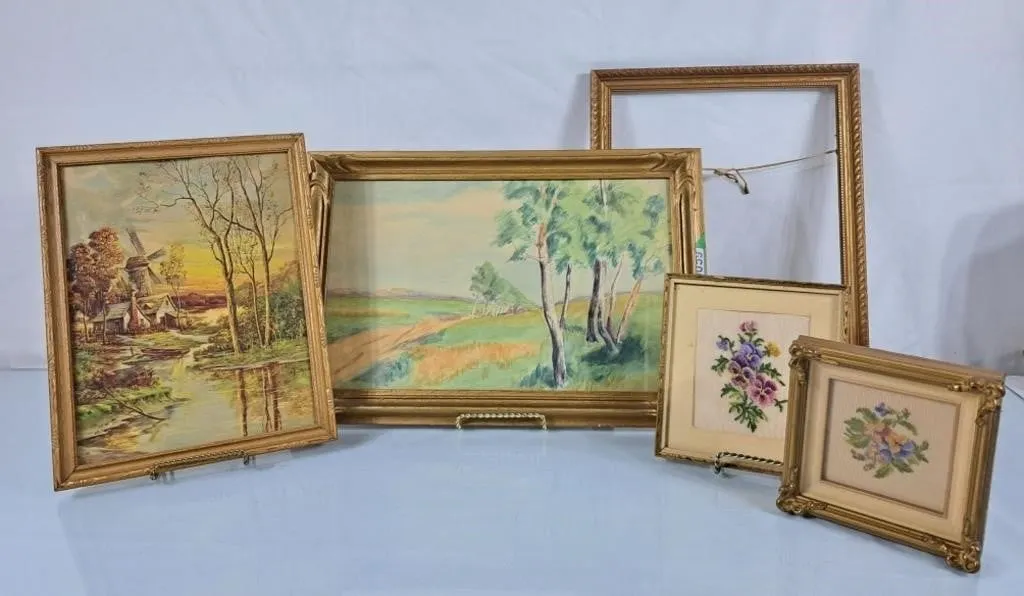 Collection of Vintage Framed Needlepoint,