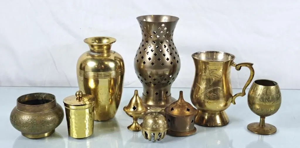 Assortment of Brass Vases, Mugs, Potpourri Pots,
