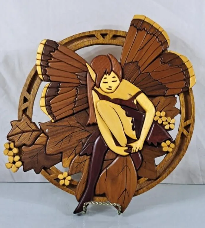 Handcrafted Wooden Intarsia Fairy Art