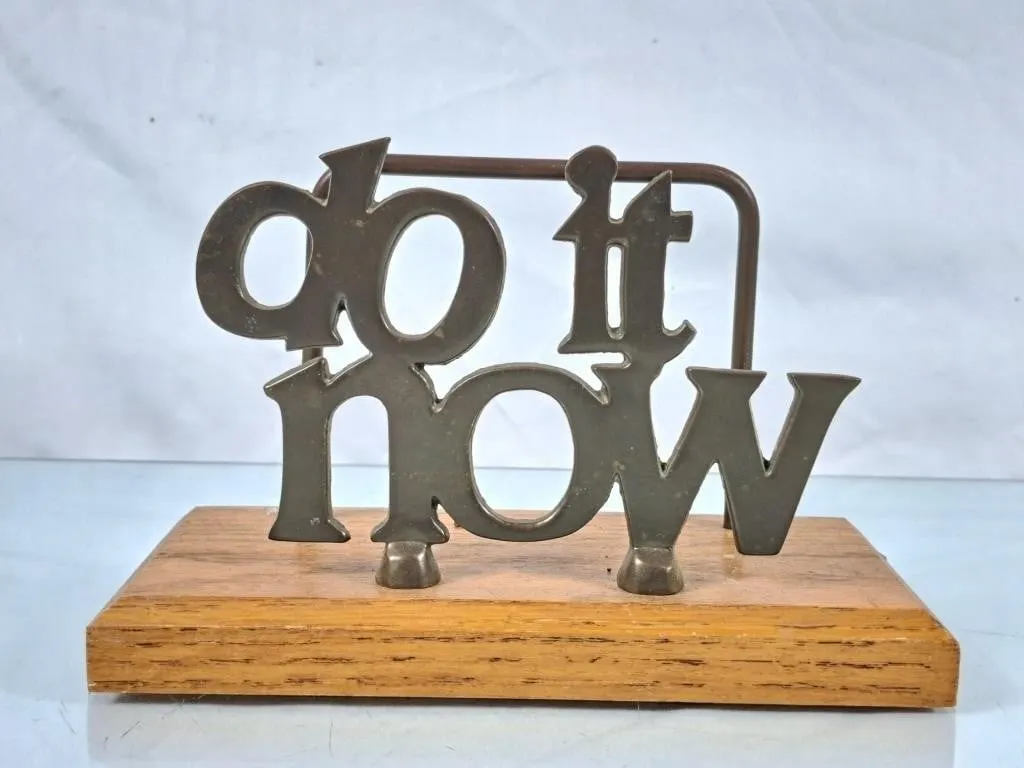 Vintage Brass "Do it Now" Desktop File Holder