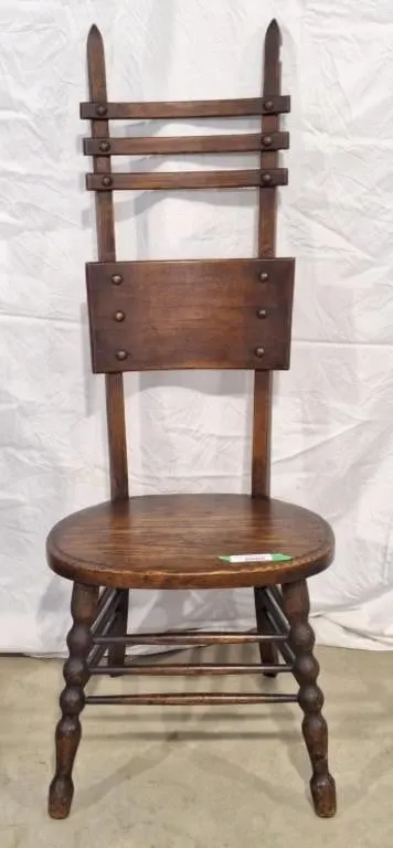 American "Shaker" oak hall chair, spool turned