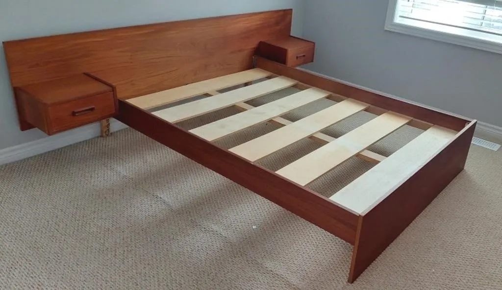 MCM Teak Veneer Queen platform bed