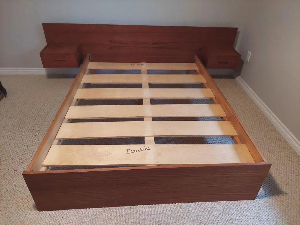 MCM Teak Veneer Queen platform bed