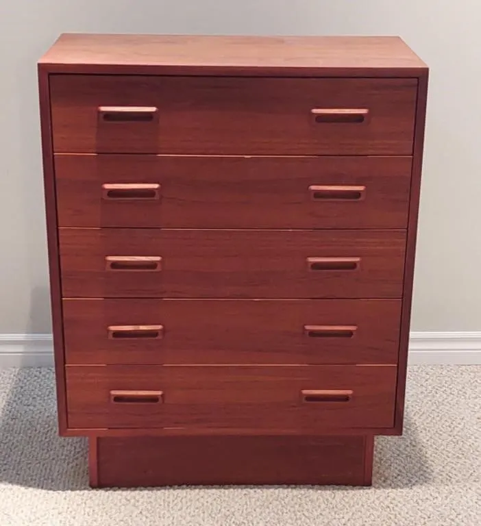MCM teak veneer tall chest of drawers