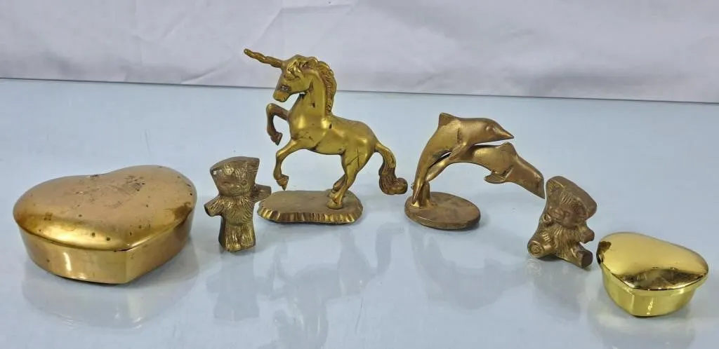 Vintage Brass Unicorn, Dolphins, Teddy Bears, &