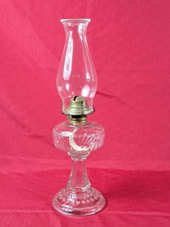 Vintage Glass Banner Oil Lamp - 18"H