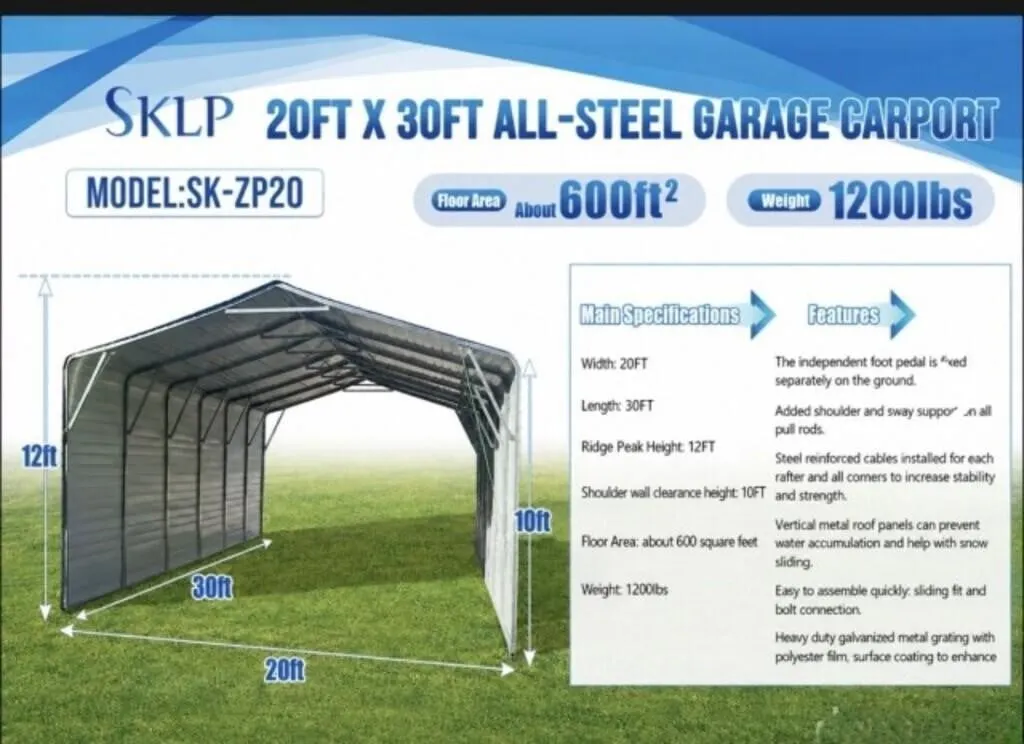 2026 Sklp Unused All-steel Garage Carport