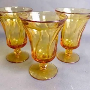 3 Vintage Amber Heavy-Glass Footed Drink Goblets