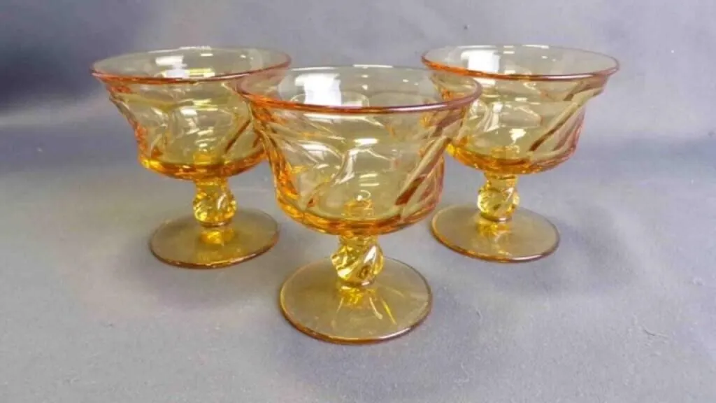 3 Vintage Amber Heavy-Glass Footed Sorbet Goblets