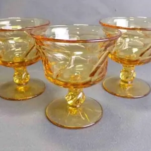 3 Vintage Amber Heavy-Glass Footed Sorbet Goblets