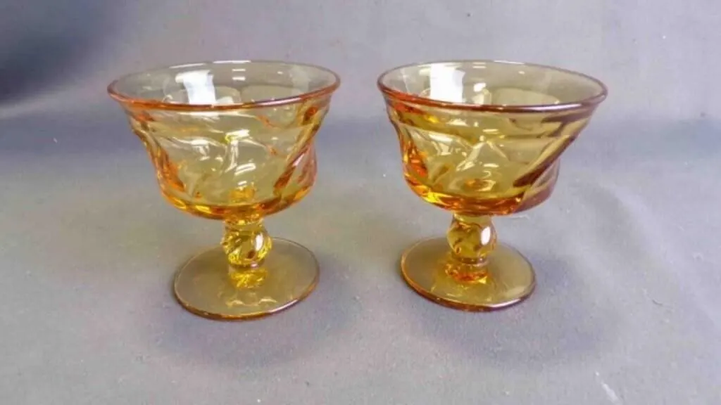 2 Vintage Amber Heavy-Glass Footed Sorbet Goblets