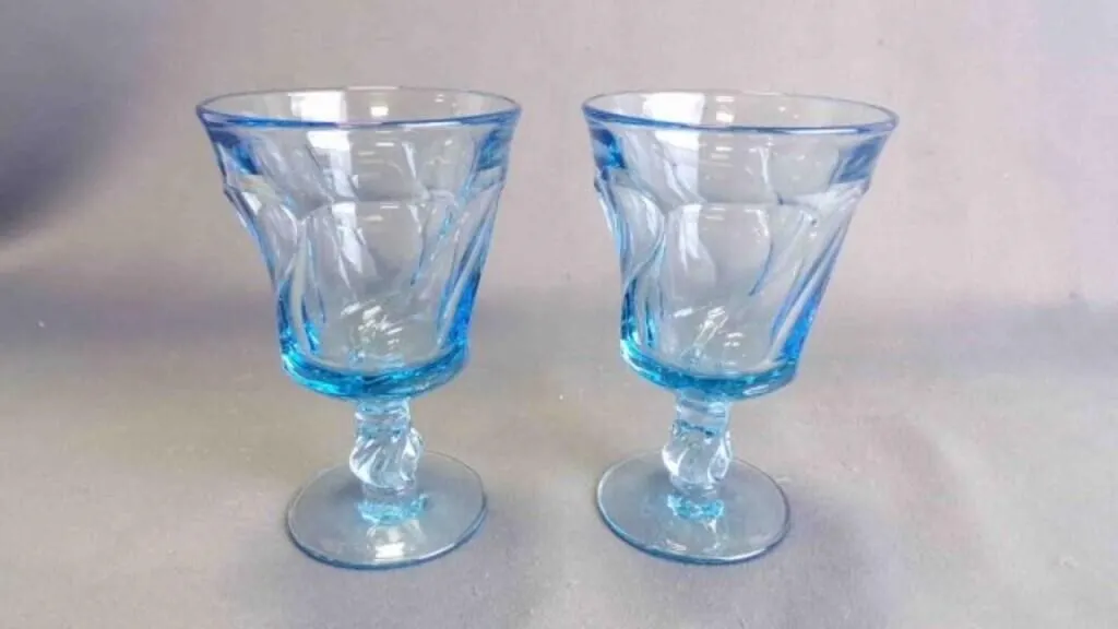2 Vintage Blue Heavy-Glass Footed Drink Goblets