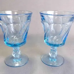 2 Vintage Blue Heavy-Glass Footed Drink Goblets