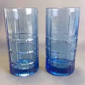 2 Vintage "Tartan" Anchor Hocking Iced Tea Glasses