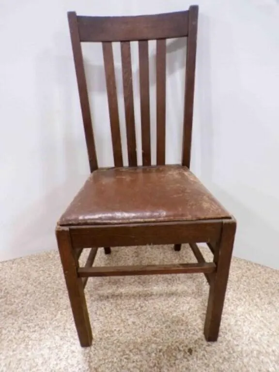 Antique Wood Side Chair Vertical Slat Back &