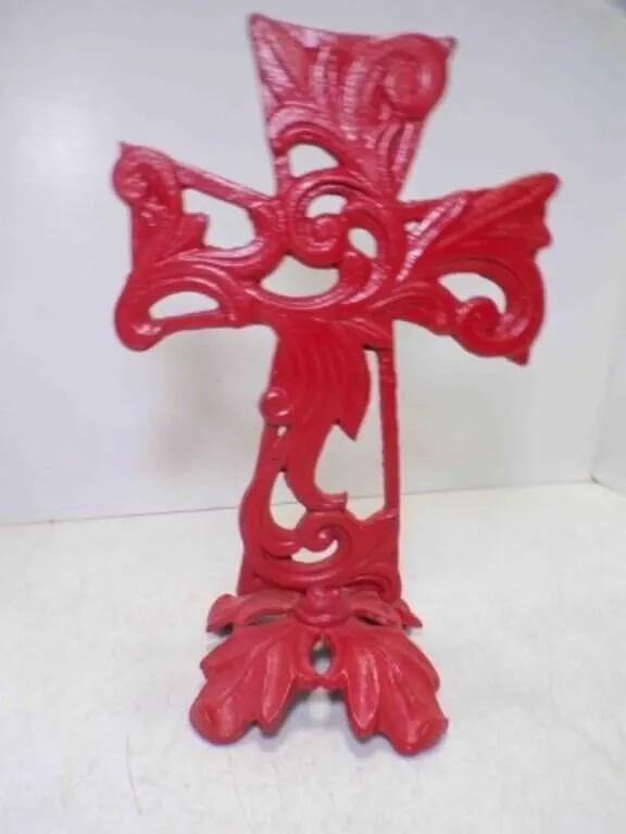 12" Red Metal Tabletop Cross Sturdy Base