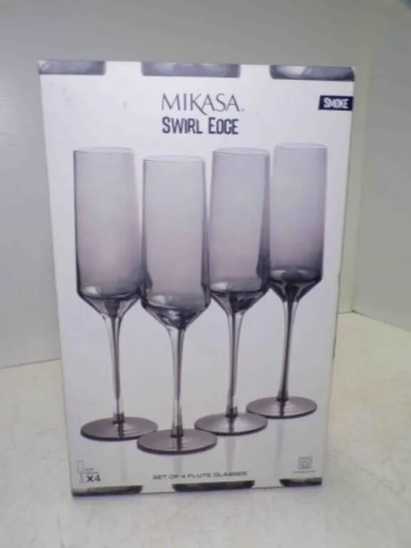 NEW Mikasa Swirl Edge Smoke Gray 4 8 Oz Fluted