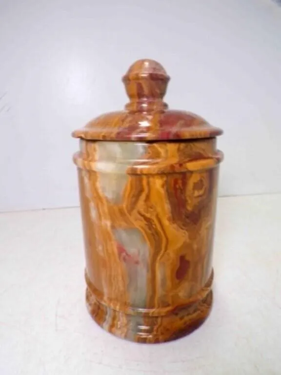 Heavy Solid Stone Lidded Canister - Small Chip on