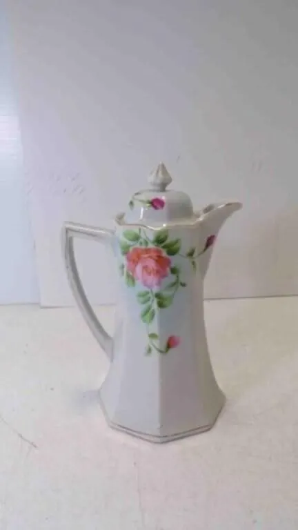 Antique Hand Painted Porcelain Hot Chocolate Pot