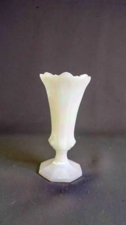 Vintage White Opalescent Paneled Footed Bud Vase