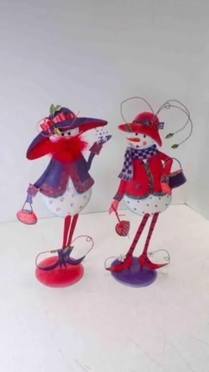 Vintage Whimsical Sheet Metal Art Snow Women