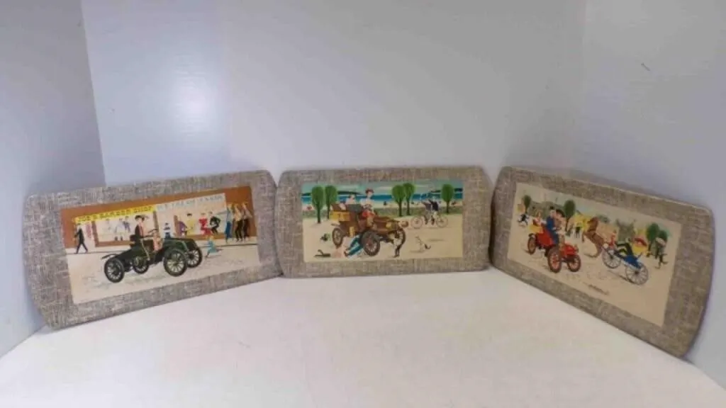 3 Vintage Kentley Antique Autos Pressed Board
