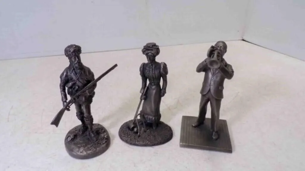 3 Vintage Fine Pewter Figurines From The