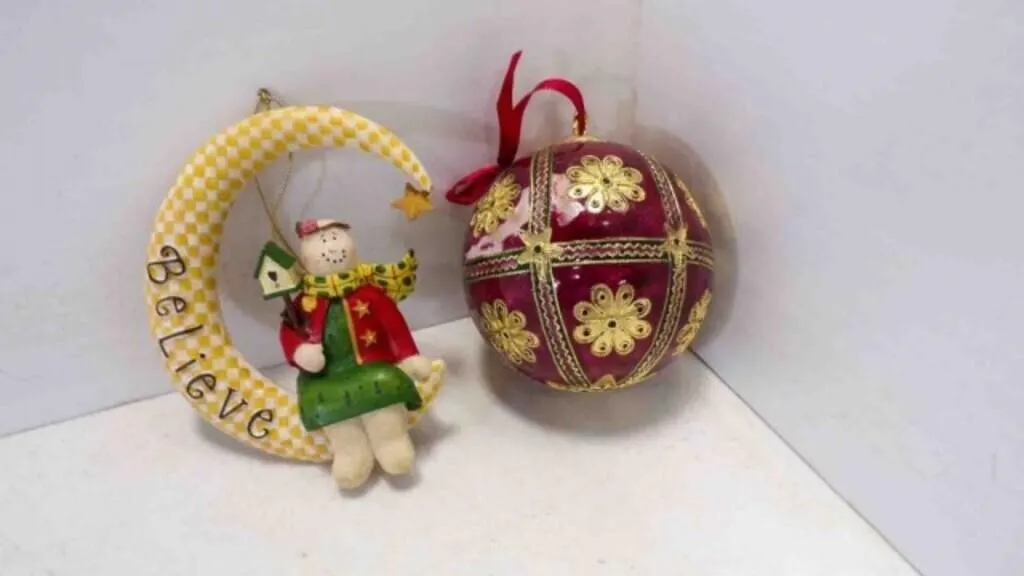 Vintage Christmas Ornaments - Moon & Snowman -