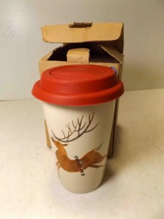 Longaberger Pottery Reindeer Travel Cup