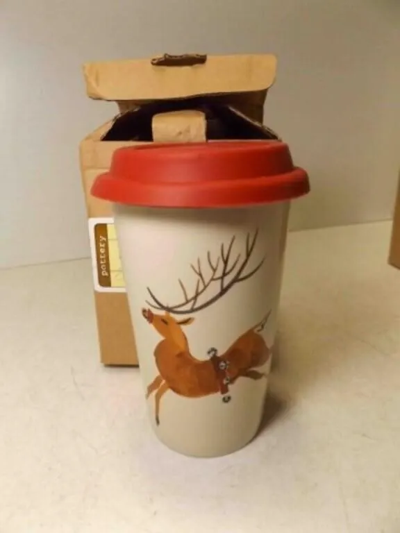 Longaberger Pottery Reindeer Travel Cup
