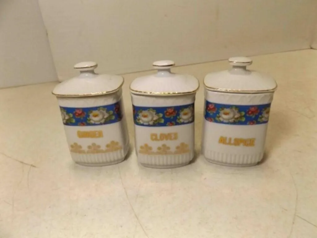 Antique German White Block Porcelain Spice Jars