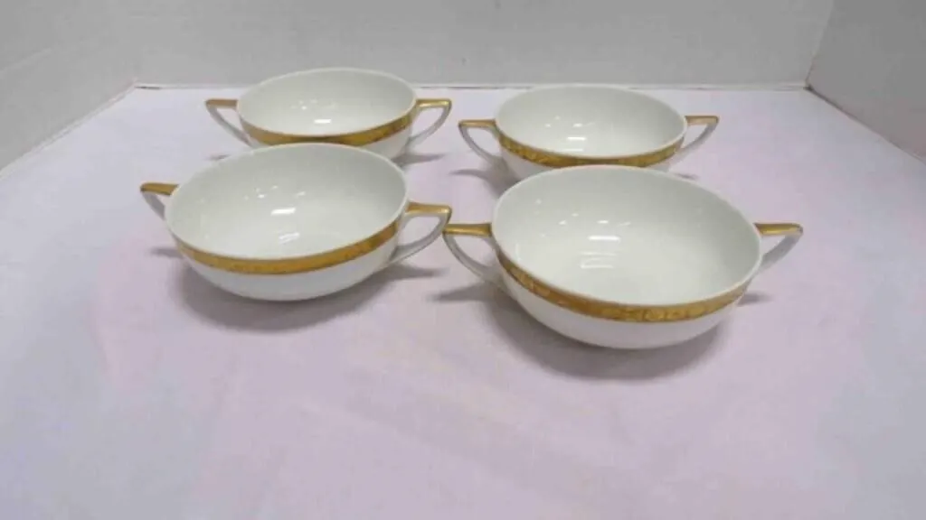 4 Vintage Fine Porcelain Double Handed Soup