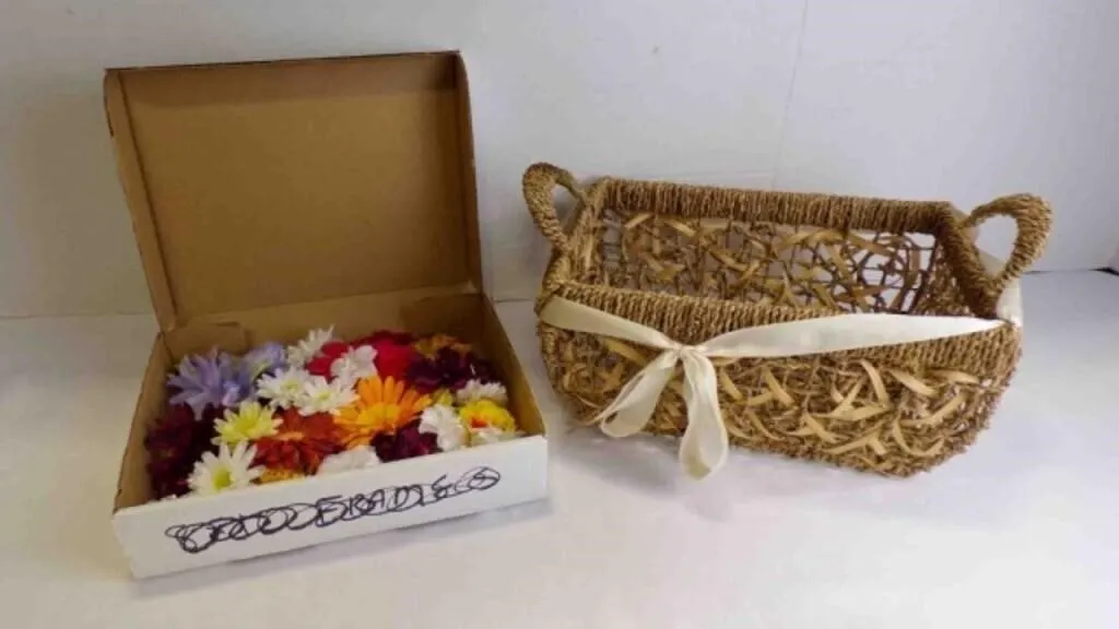 Faux Flowers & Woven Basket w/Handles