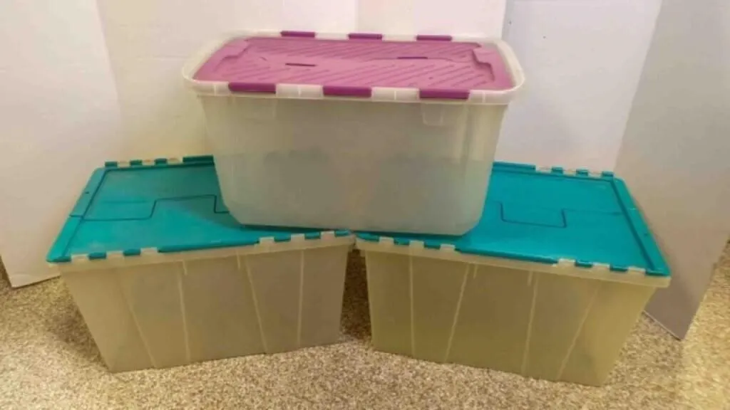 3 Plastic Storage Bins w/Attached Matching Lids