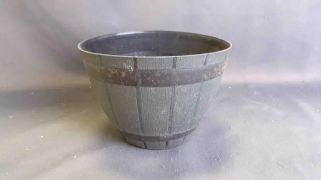Black Barrel Motif Plastic Flower Planter - USED
